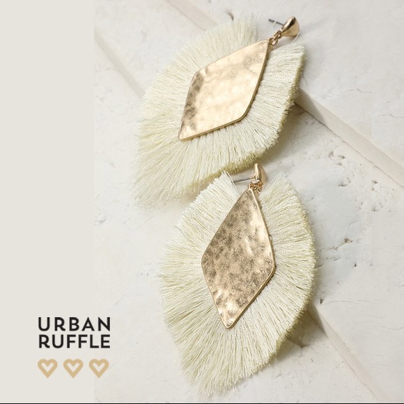 Ivory Fringe Statement Earrings - Picture 3 of 4